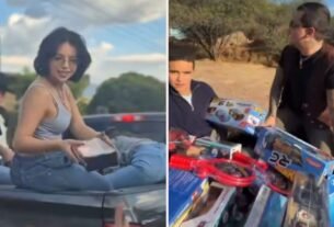 Ángela Aguilar y Christian Nodal regalan juguetes a niños en Zacatecas por Navidad | VIDEO