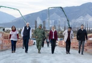 Claudia Sheinbaum y Samuel García supervisan obras de hospital del IMSS en Santa Catarina
