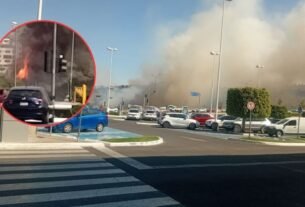 Fuerte incendio devora pastizal en Atizapán, Estado de México