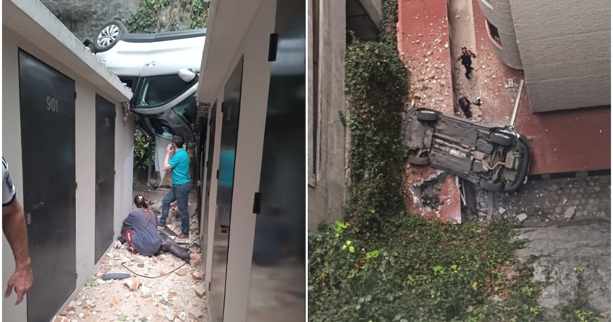 (VIDEO) Auto cae 10 metros desde estacionamiento elevado en Cuajimalpa; hay tres lesionados