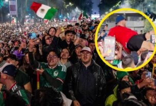Aficionado inglés festeja con mexicanos y vuela por los aires previo al México vs Inglaterra | VIDEO